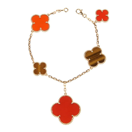 [OAK JURI]CLOVER BRACELET 5 MOTIFS CARNELIAN TIGER EYE