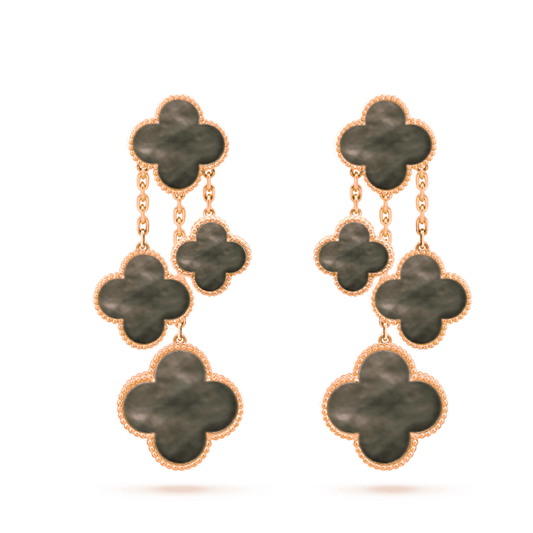 [OAK JURI]CLOVER EARRINGS DARK MOP 4 MOTIFS ROSE GOLD