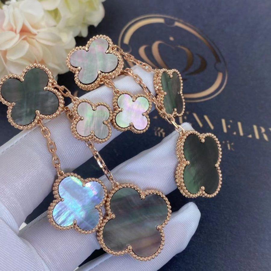 [OAK JURI]CLOVER EARRINGS DARK MOP 4 MOTIFS ROSE GOLD