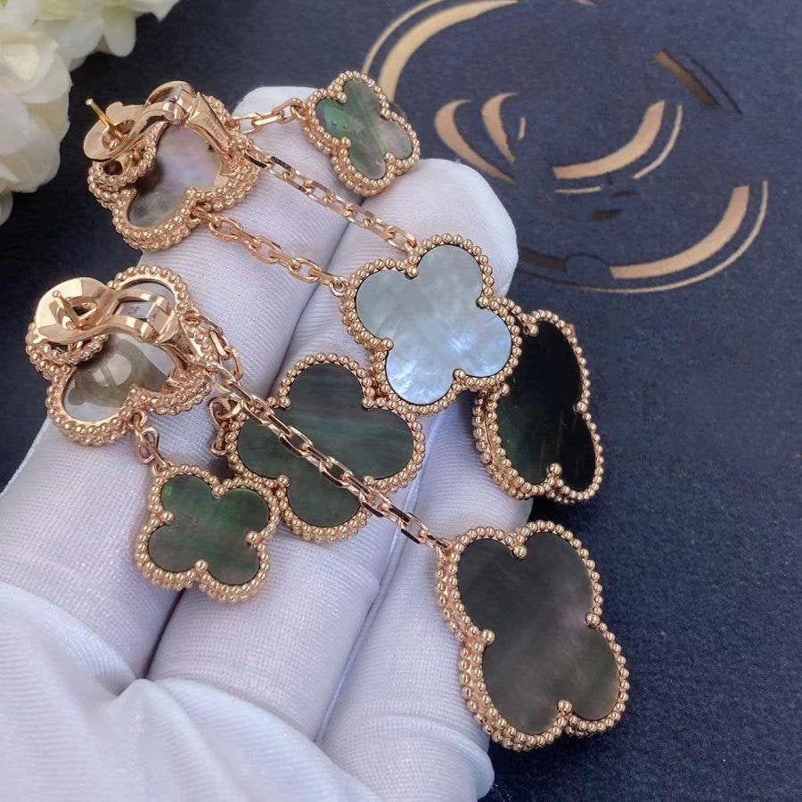 [OAK JURI]CLOVER EARRINGS DARK MOP 4 MOTIFS ROSE GOLD