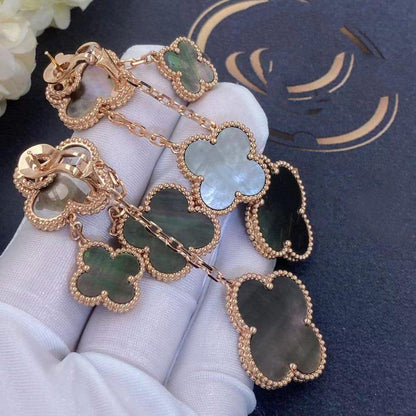 [OAK JURI]CLOVER EARRINGS DARK MOP 4 MOTIFS ROSE GOLD