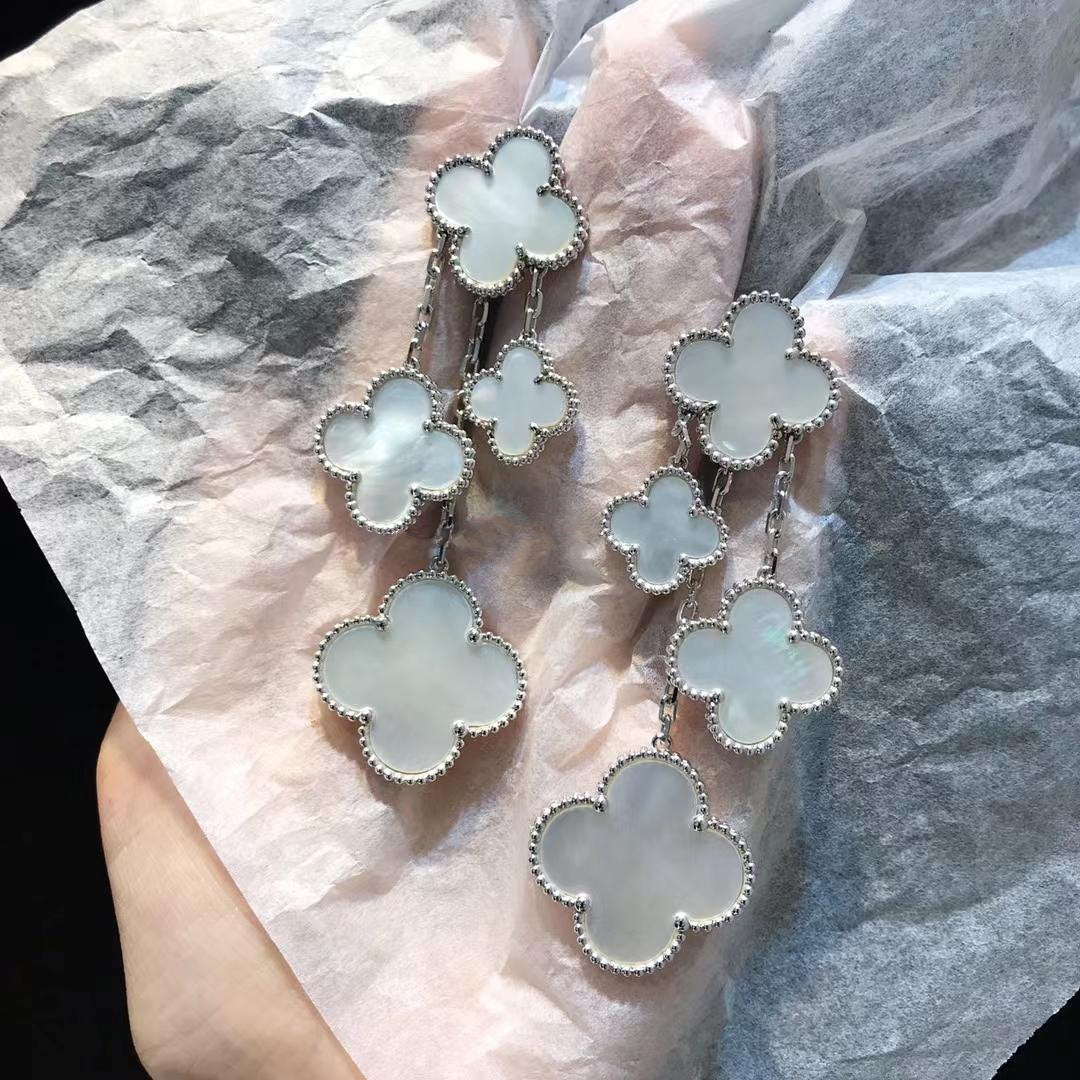 [OAK JURI]CLOVER EARRINGS WHITE MOP 4 MOTIFS SILVER