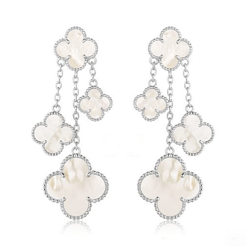 [OAK JURI]CLOVER EARRINGS WHITE MOP 4 MOTIFS SILVER