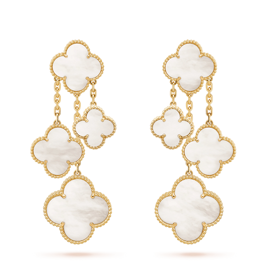 [OAK JURI]CLOVER EARRINGS WHITE MOP 4 MOTIFS GOLD