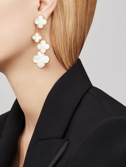 [OAK JURI]CLOVER EARRINGS WHITE MOP 4 MOTIFS GOLD