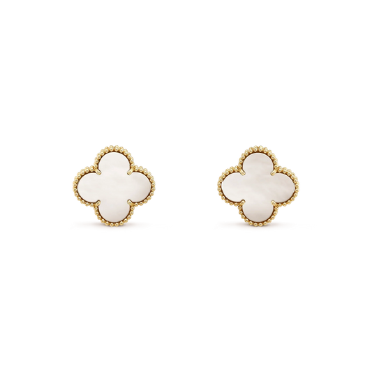 [OAK JURI]CLOVER MEDIUM 1 MOTIFS  WHITE MOP STUD EARRINGS