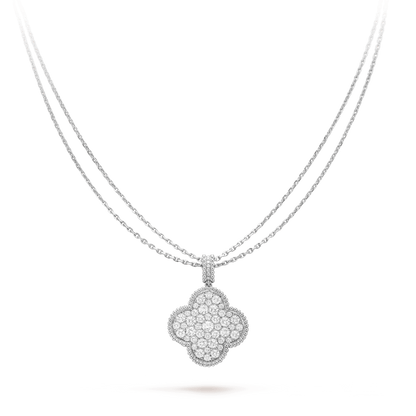 [OAK JURI]CLOVER 25MM SILVER FULL DIAMOND BIG CLOVER NECKLACE