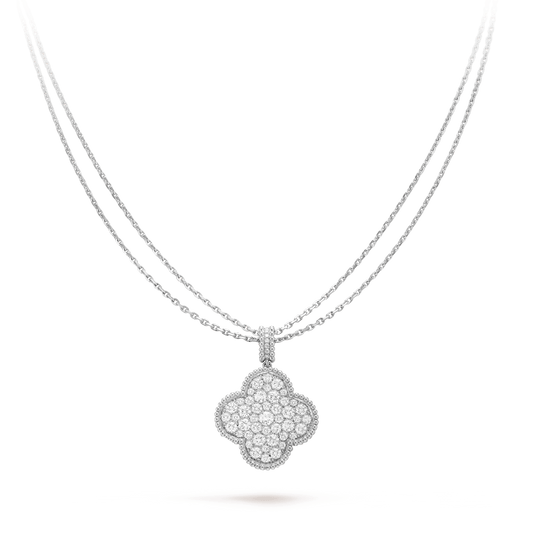 [OAK JURI]CLOVER 25MM SILVER FULL DIAMOND BIG CLOVER NECKLACE