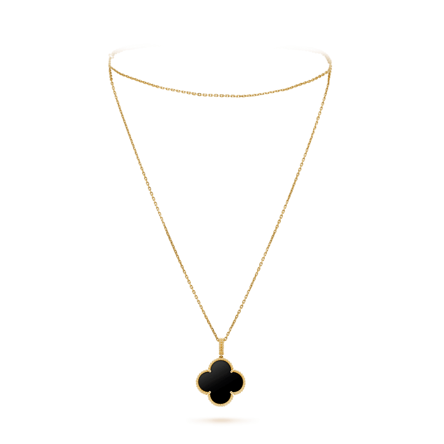 [OAK JURI]CLOVER 25MM GOLD ONYX BIG CLOVER NECKLACE