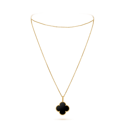 [OAK JURI]CLOVER 25MM GOLD ONYX BIG CLOVER NECKLACE