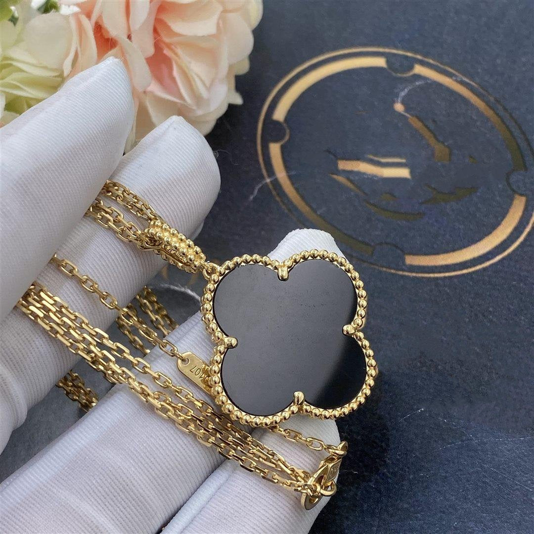 [OAK JURI]CLOVER 25MM GOLD ONYX BIG CLOVER NECKLACE