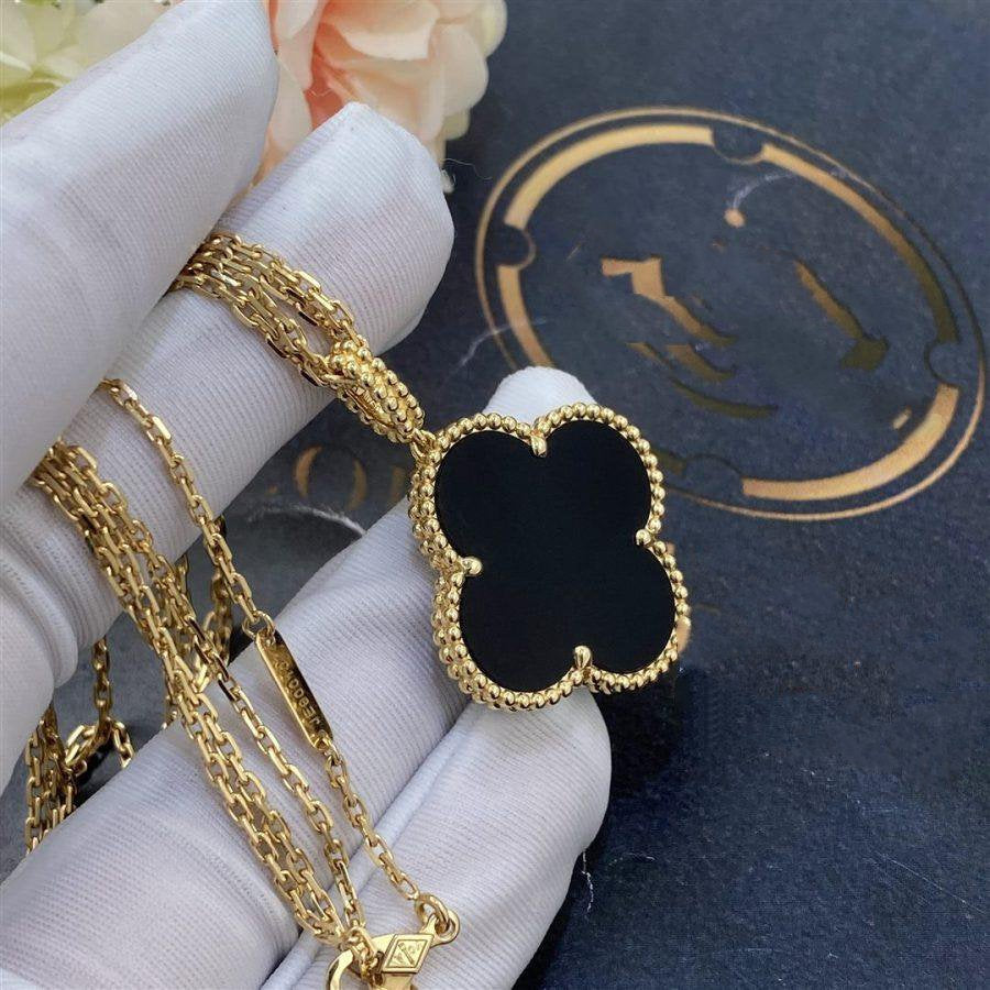 [OAK JURI]CLOVER 25MM GOLD ONYX BIG CLOVER NECKLACE