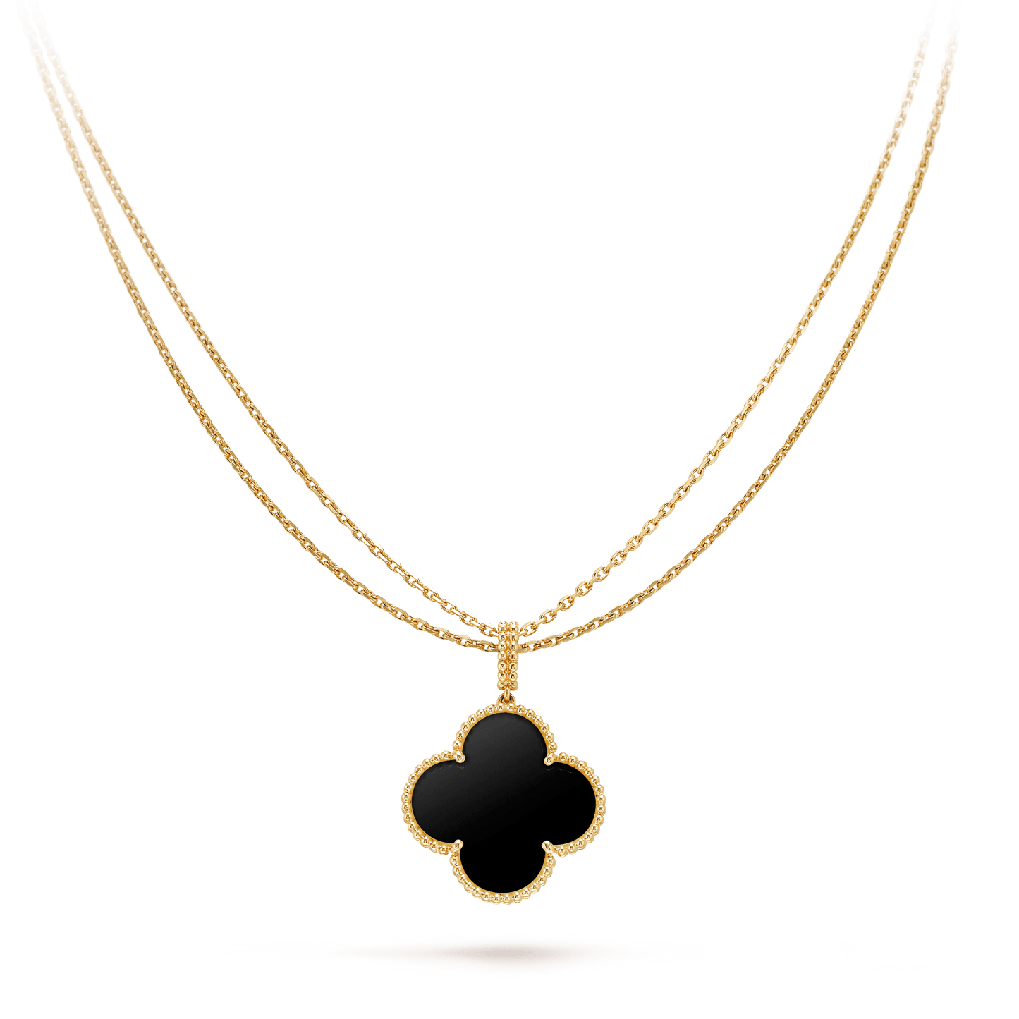 [OAK JURI]CLOVER 25MM GOLD ONYX BIG CLOVER NECKLACE