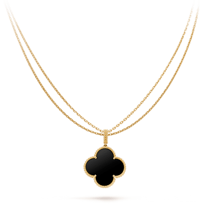[OAK JURI]CLOVER 25MM GOLD ONYX BIG CLOVER NECKLACE