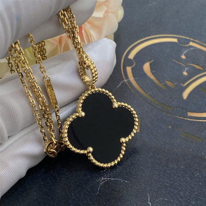 [OAK JURI]CLOVER 25MM GOLD ONYX BIG CLOVER NECKLACE