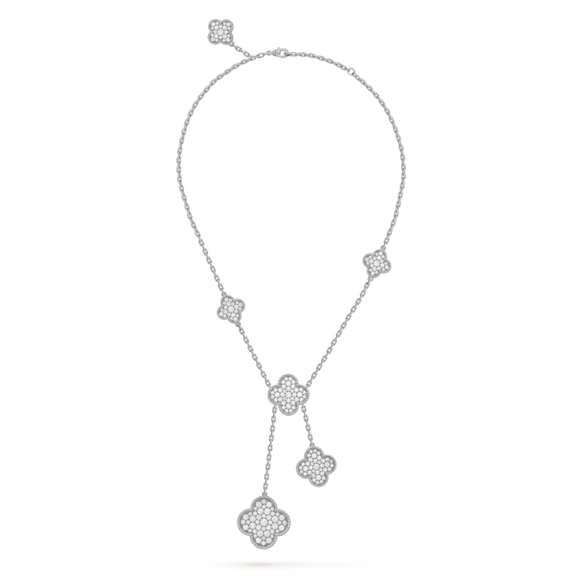 [OAK JURI]CLOVER 5 MOTIFS SILVER DIAMONDS NECKLACE
