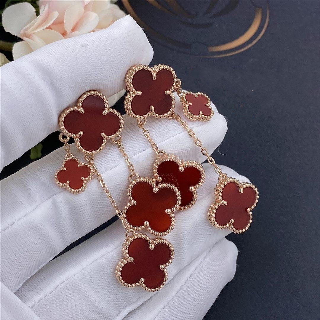 [OAK JURI]CLOVER EARRINGS CARNELIAN 4 MOTIFS PINK GOLD