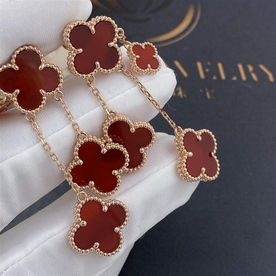 [OAK JURI]CLOVER EARRINGS CARNELIAN 4 MOTIFS PINK GOLD