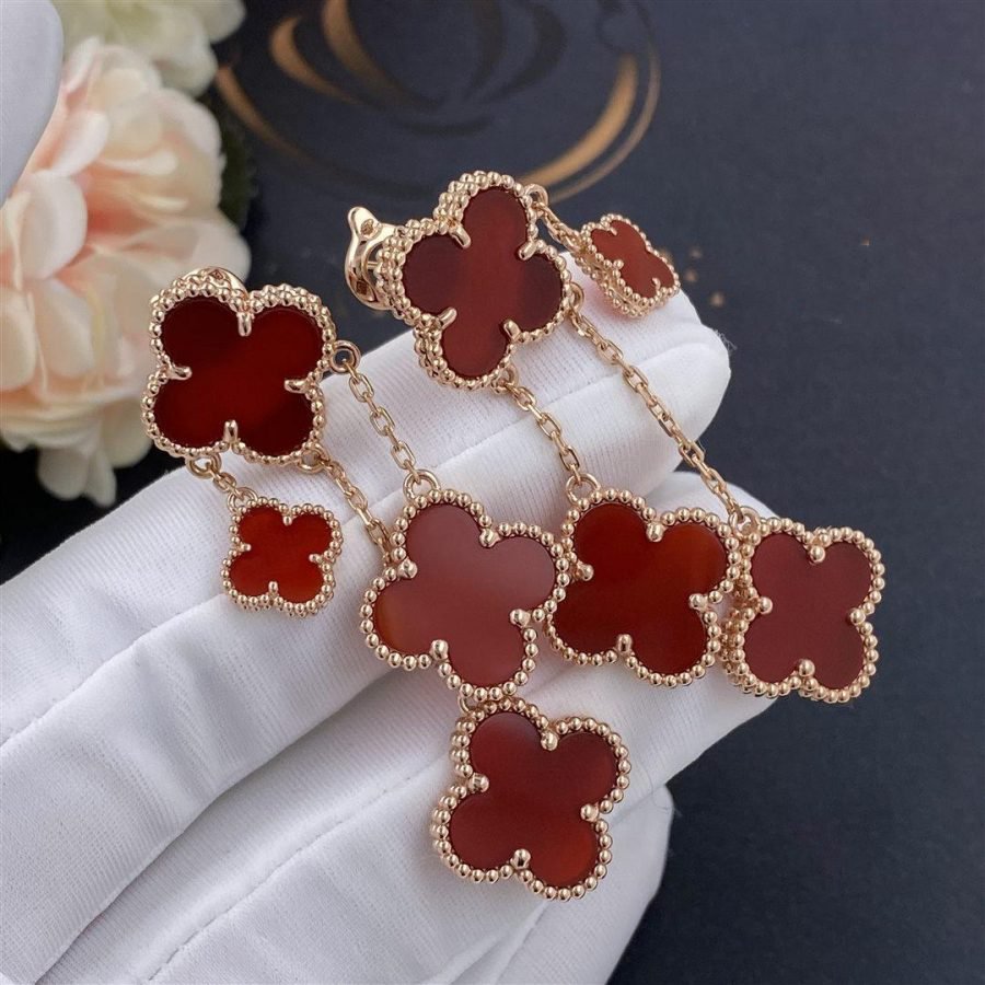 [OAK JURI]CLOVER EARRINGS CARNELIAN 4 MOTIFS PINK GOLD