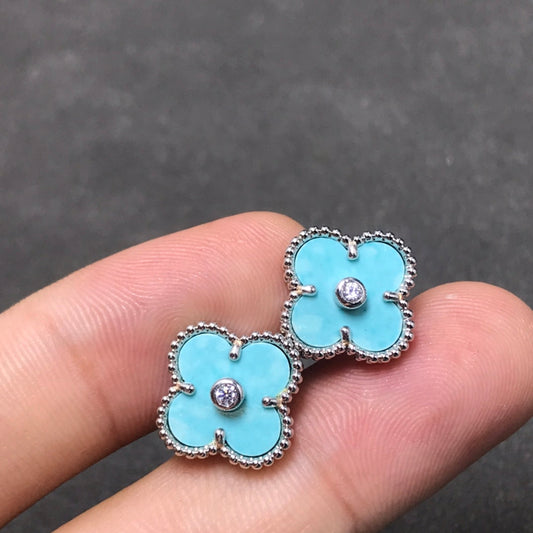[OAK JURI]CLOVER 1 DIAMOND BLUE SKY SILVER EARRINGS