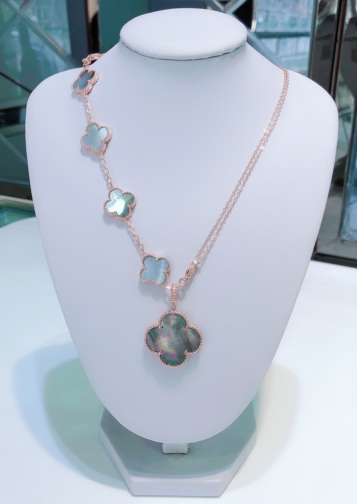 [OAK JURI]COMBINED BRACELET 5 MOTIFS AND NECKLACE DARK MOP ROSE GOLD