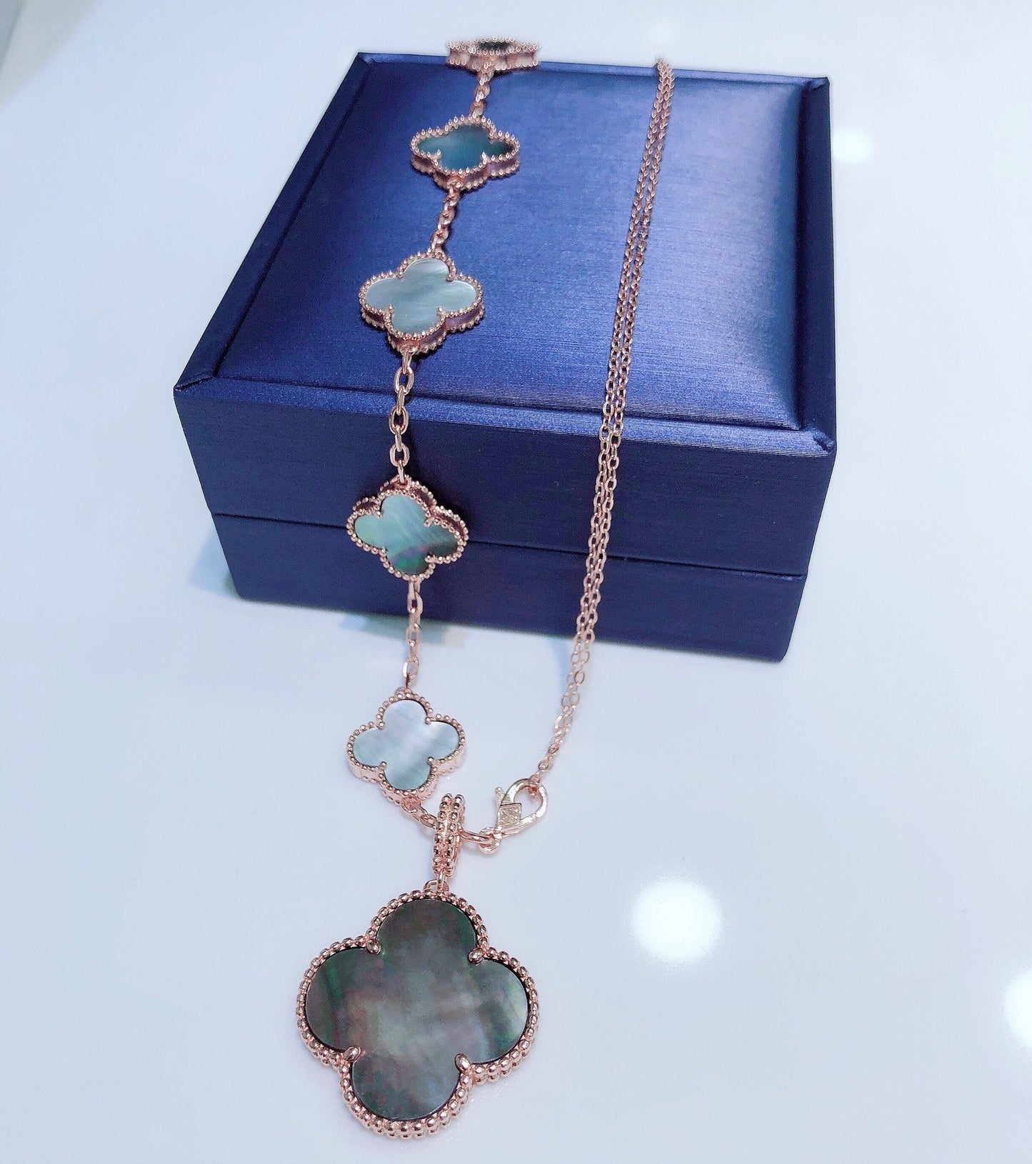 [OAK JURI]COMBINED BRACELET 5 MOTIFS AND NECKLACE DARK MOP ROSE GOLD