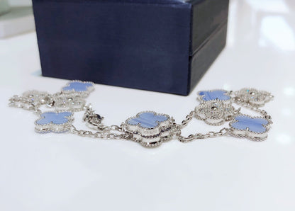 [OAK JURI]CLOVER 10 MOTIFS CHALCEDONY DIAMONDS SILVER NECKLACE