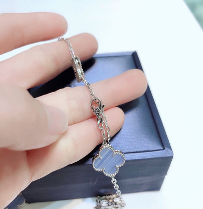 [OAK JURI]CLOVER 10 MOTIFS CHALCEDONY DIAMONDS SILVER NECKLACE