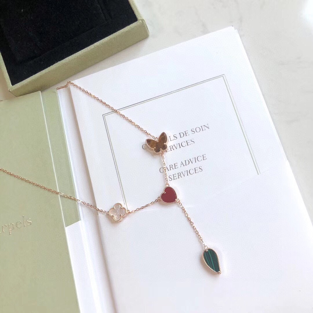 [OAK JURI]LUCKY SPRING 4 MOTIFS ROSE GOLD NECKLACE