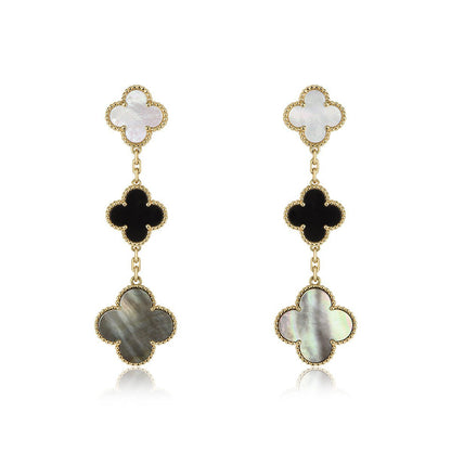 [OAK JURI]CLOVER EARRINGS GOLD ONYX MOP 3 MOTIF