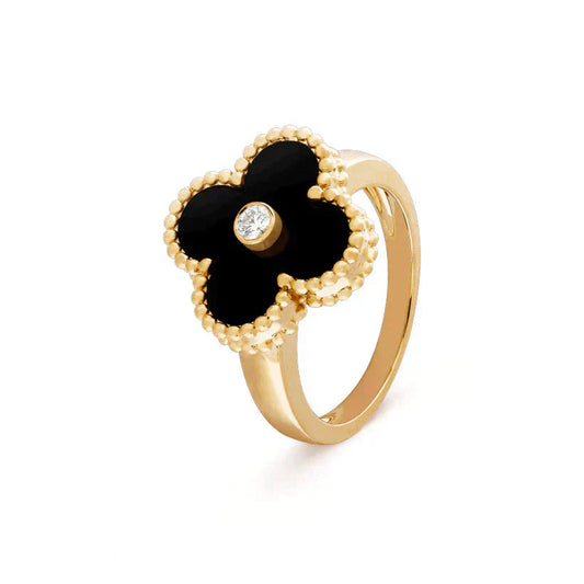 [OAK JURI]CLOVER ONYX RING GOLD DIAMOND