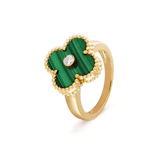 [OAK JURI]CLOVER MALACHITE RING GOLD DIAMOND