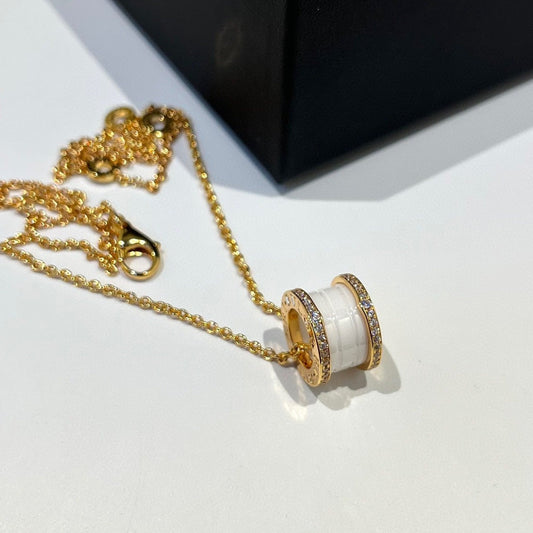[OAK JURI]ZERO 1 WHITE CERAMIC DIAMOND PINK GOLD NECKLACE