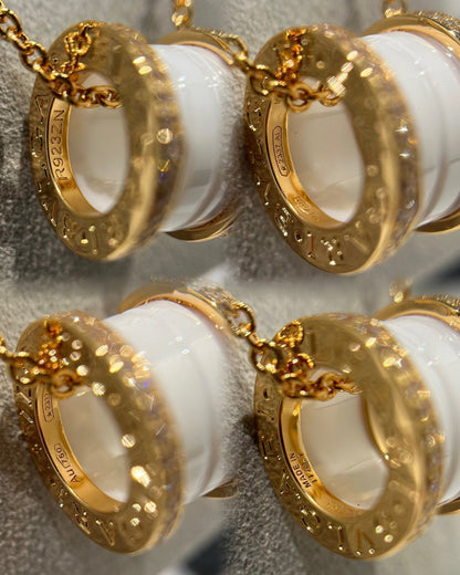 [OAK JURI]ZERO 1 WHITE CERAMIC DIAMOND PINK GOLD NECKLACE